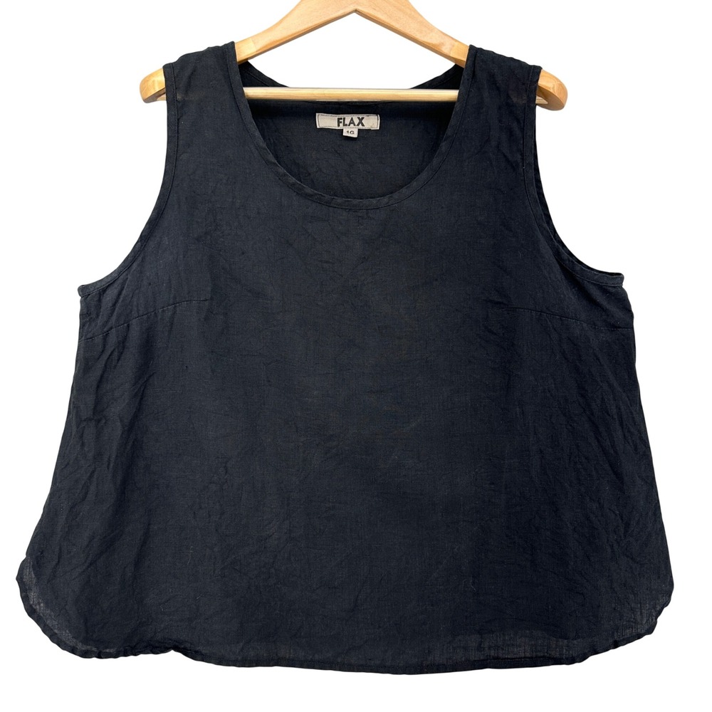 FLAX Womens Black 100% Linen Sleeveless Scoop Neck Tank Top 1G Plus 1X Baggy